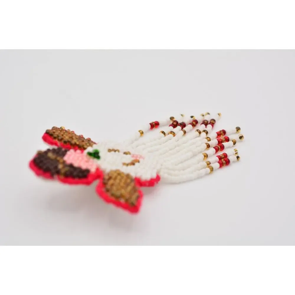 Vintage Angel Pin Brooch Beaded Dangle Fringe Fabric Christmas 1990s BinAT